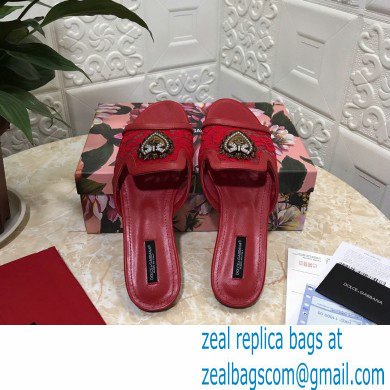 Dolce  &  Gabbana Lace Sliders Red with Devotion Heart 2021